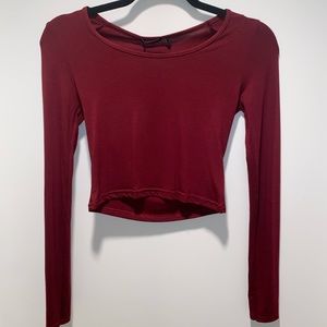 Wine Red long sleeve scoop crop top